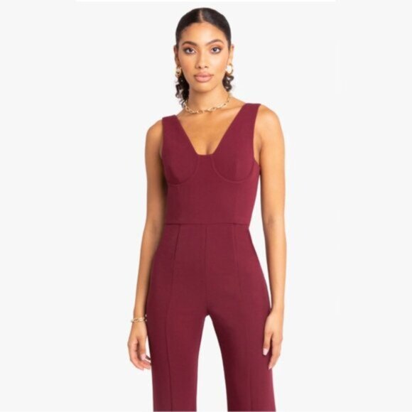 Black Halo Burgundy Wide Leg Jumpsuit - Picture 2 of 13